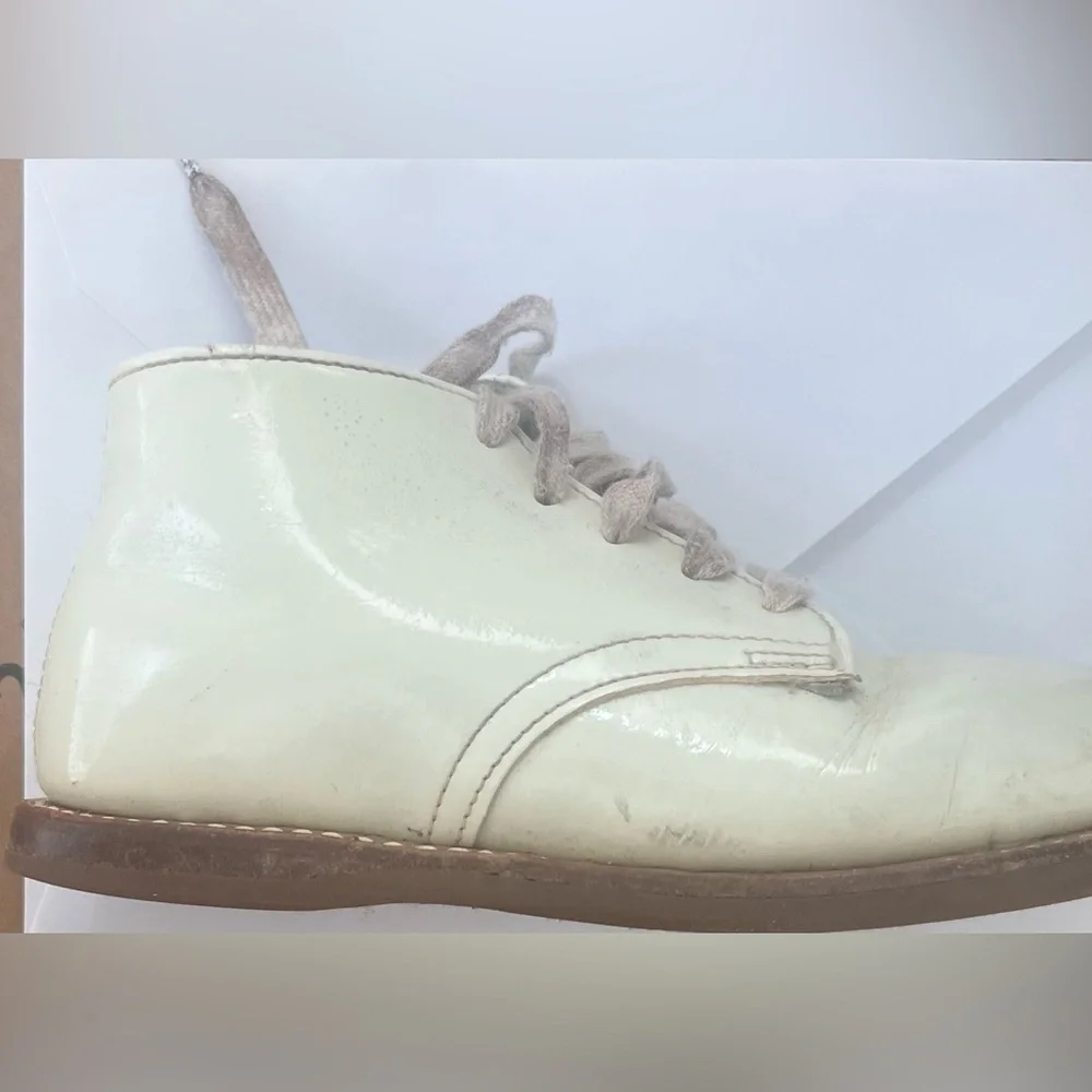 Vintage baby toddler hard sole lace up shoes unisex boy girl